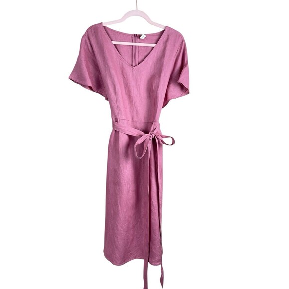 Grae Cove Linen Dress Tie Waist Pockets Rose Pink women’s  Size XL Knee Length - Picture 4 of 16